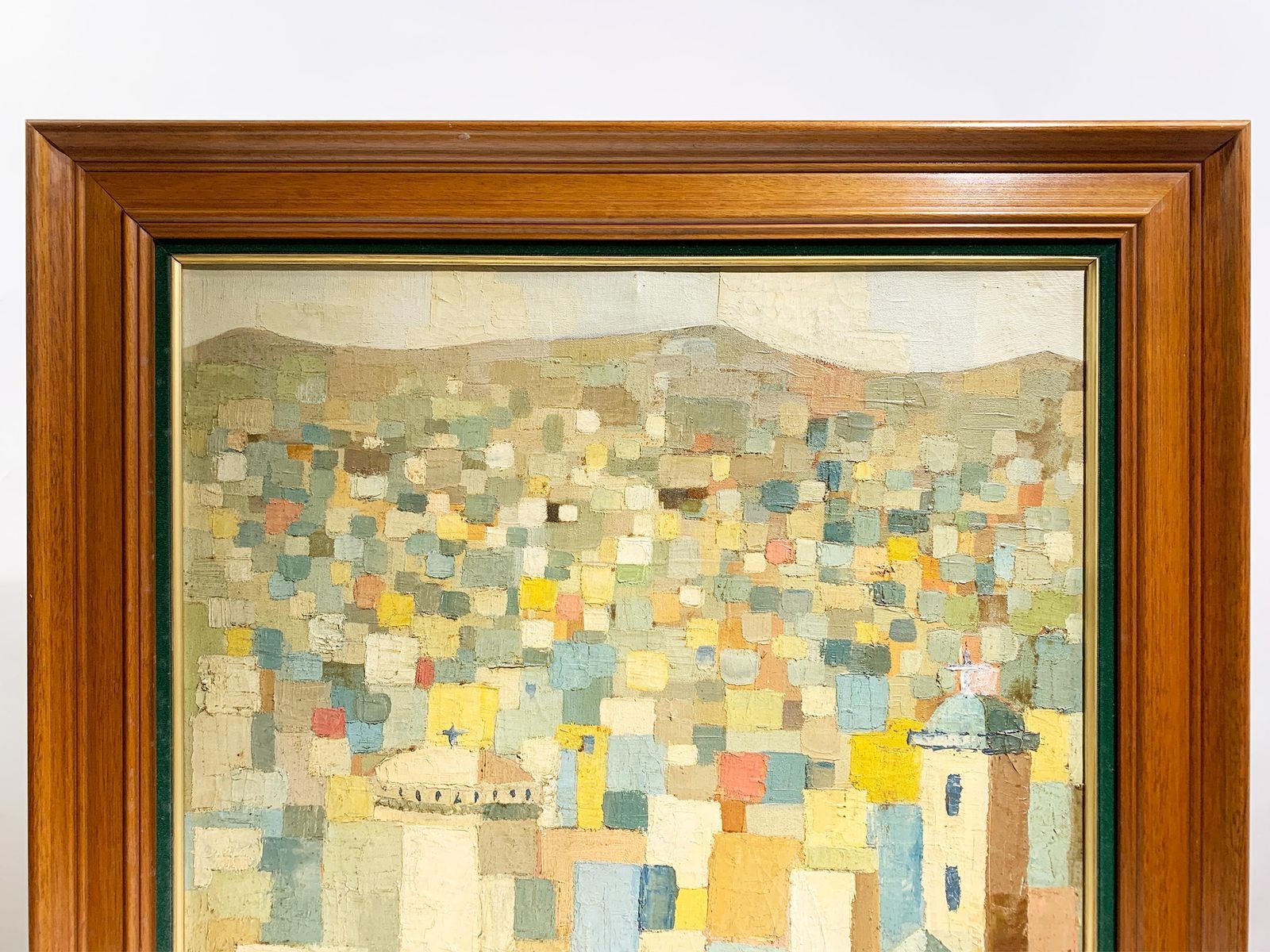 Mid Century Modern Landscape Of A Mediterranean Hillside City Painting, Signed photo Art