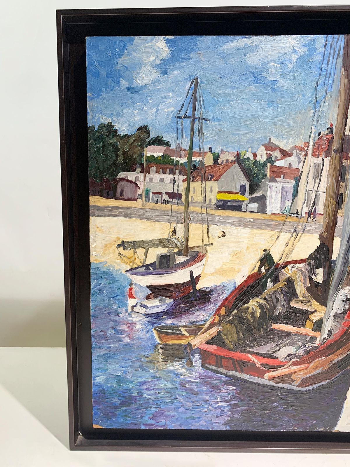 Mid 20th Century French Impressionist Style Harbor Scene Painting, Signed photo for sale