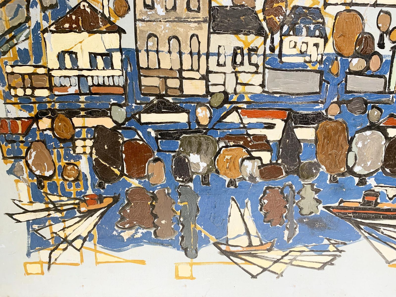 5509.0 Mediterranean Harbor Scene, Impressionist Painting By R.Bethencourt, Circa 1970 photo