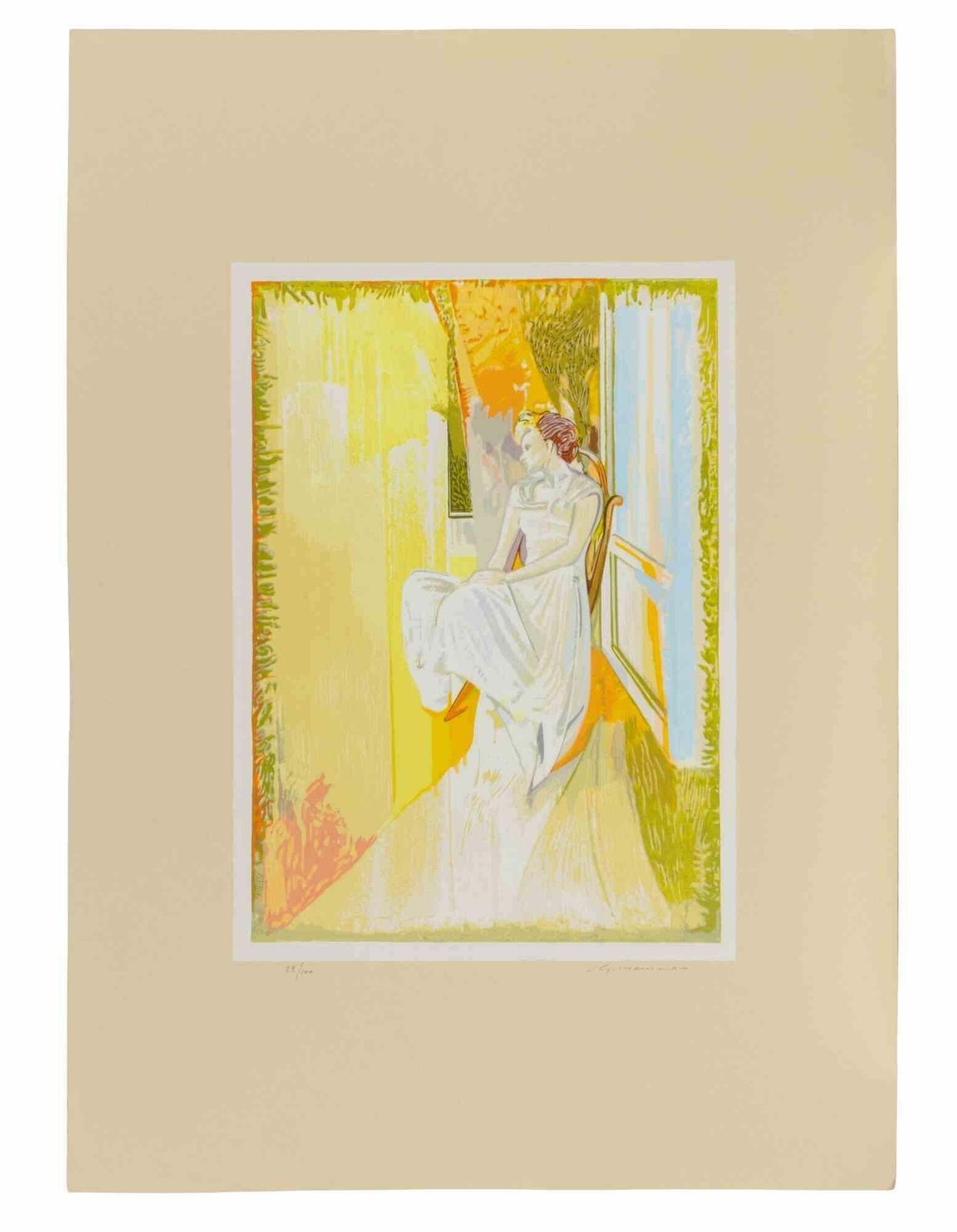 Gaetano Memmolady In The Sun   Lithograph By Gaetano Memmo   1970s1970s