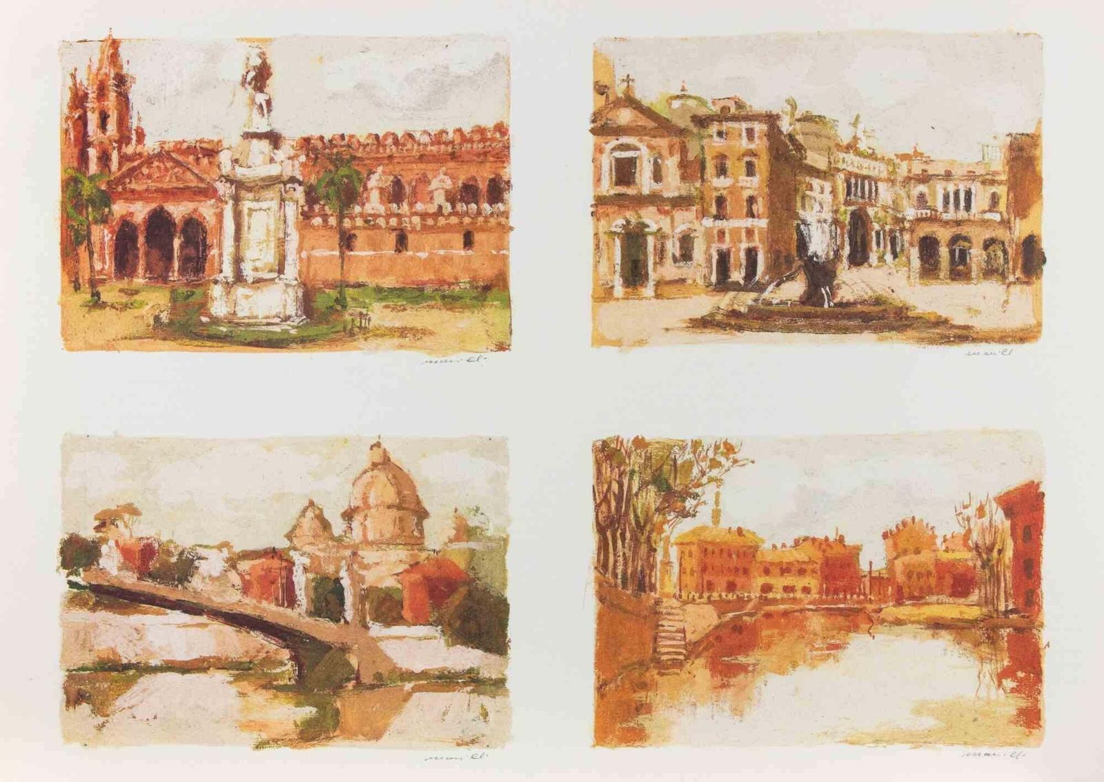 Franco Marzilliitalian Landscapes   Lithograph By Franco Marzilli   1980s1980s photo furniture