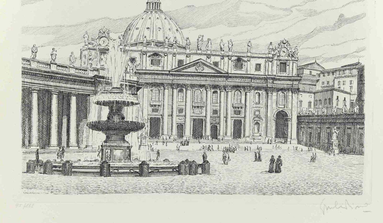 Giuseppe Malandrinoview Of Saint Peter's Square   Etching By Giuseppe Malandrino   1970s1970s photo furniture