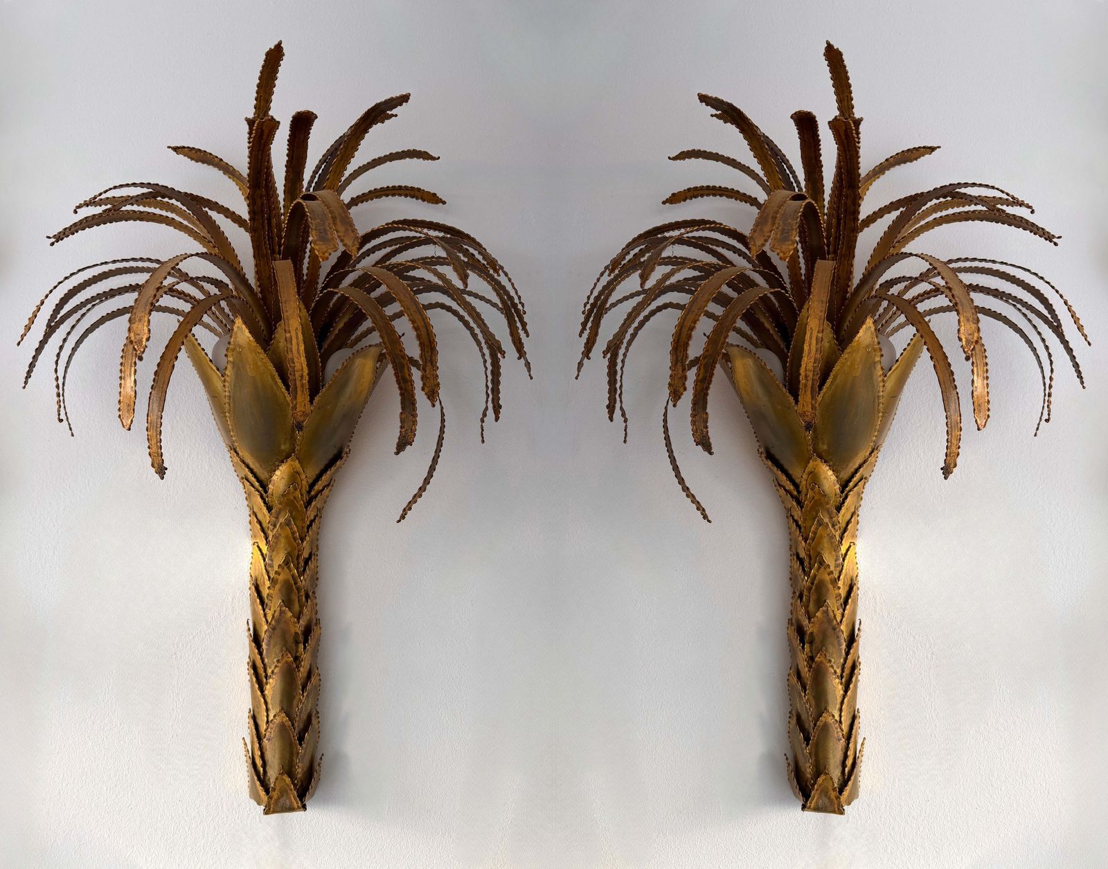 Pair Of Brass Palm Tree Sconces By Maison Jansen, France, 1970s