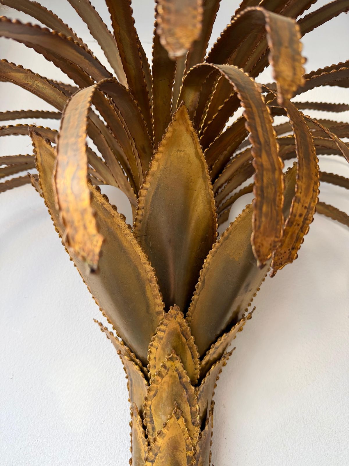 Lighting Pair Of Brass Palm Tree Sconces By Maison Jansen, France, 1970s photo