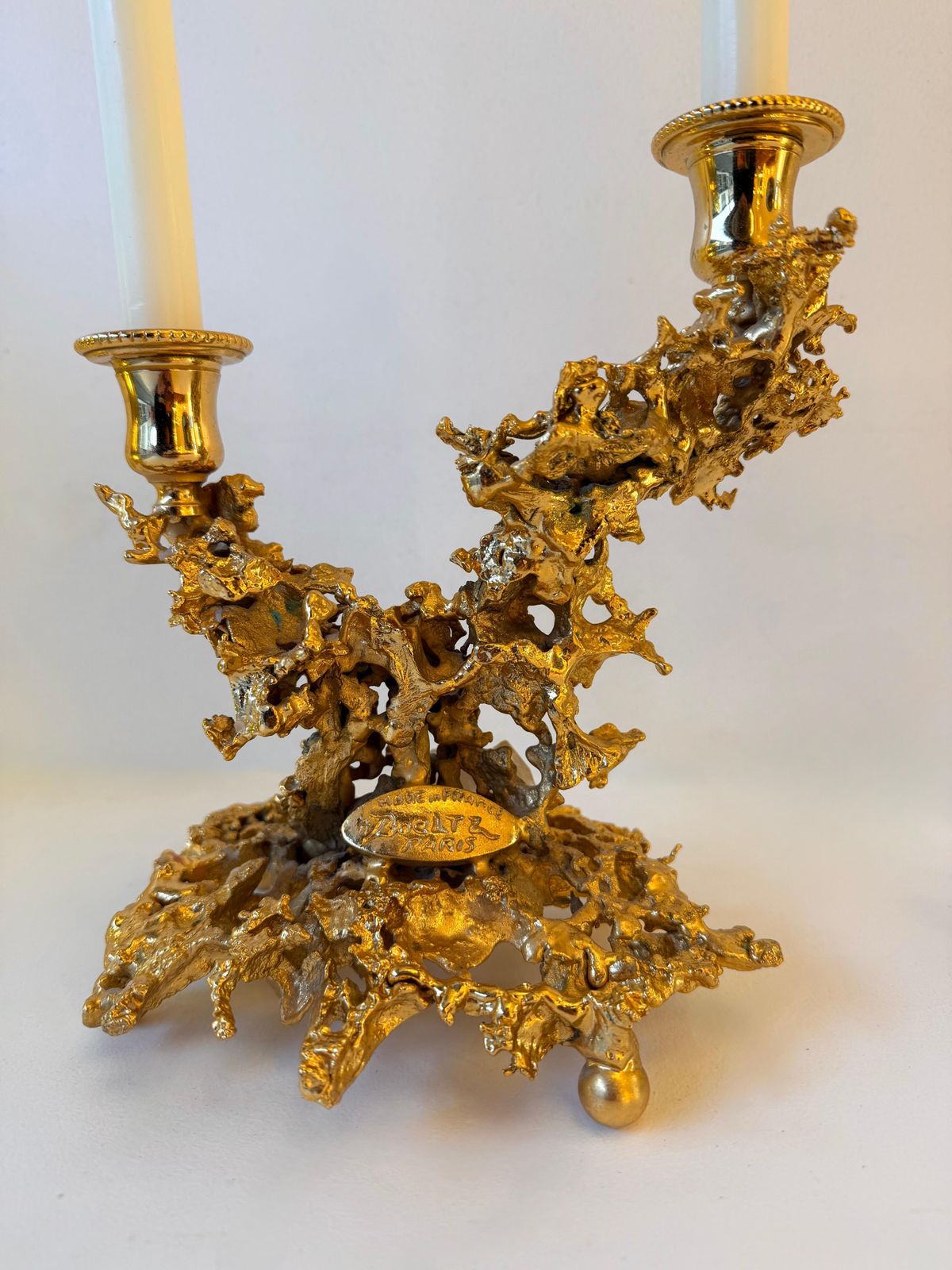 Pair Of Gilt Bronze And Quartz Candlesticks By Boeltz, France, 1970s photo furniture