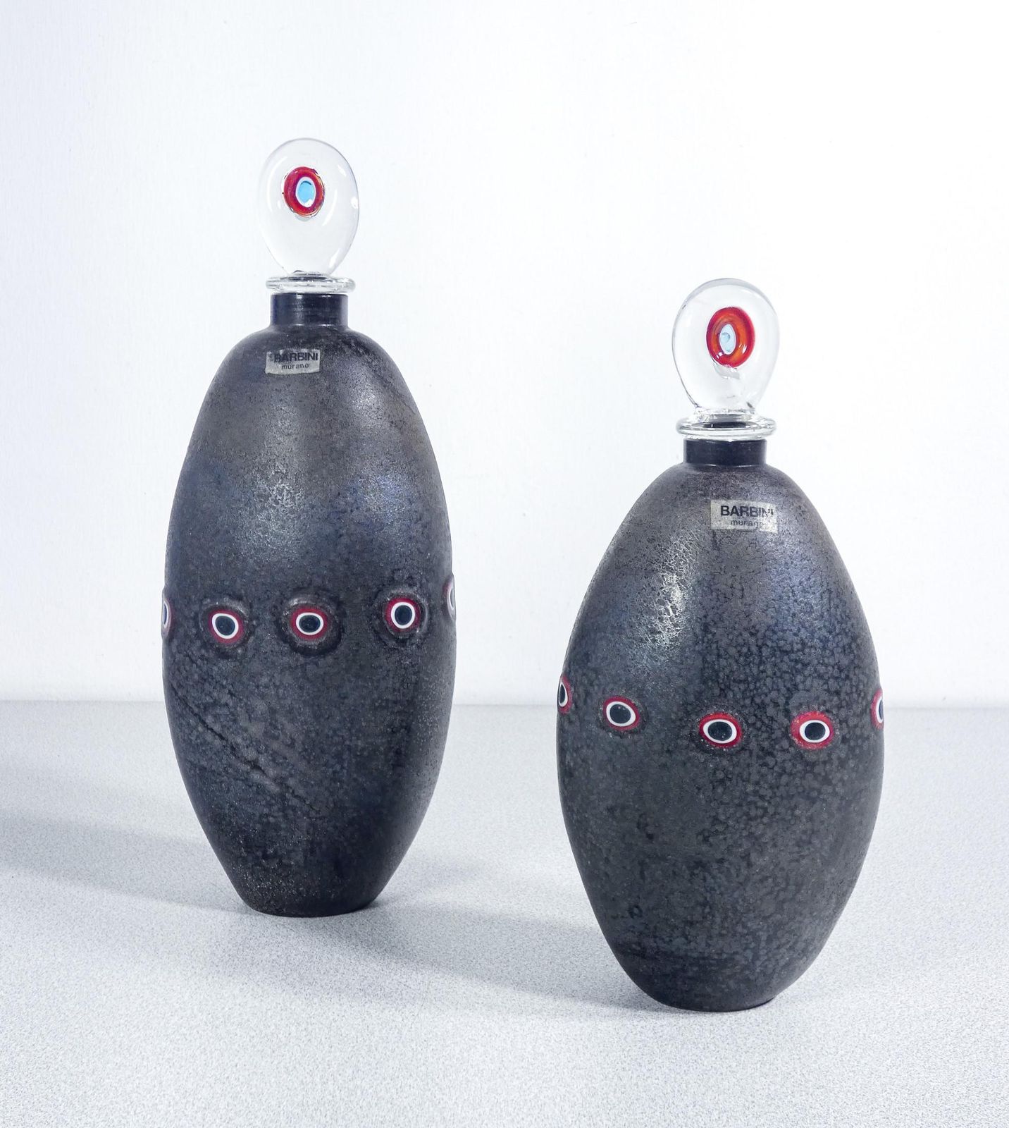Pair Of Bottles From The Scavo Series, Design Alfredo Barbini. Murano, 70s photo furniture