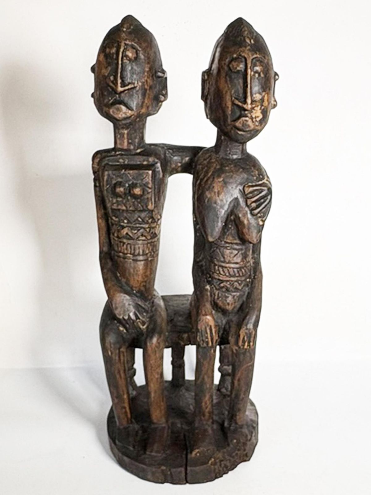 African Couple Sculpture In Patinated Black Wood, 1960, France photo for sale