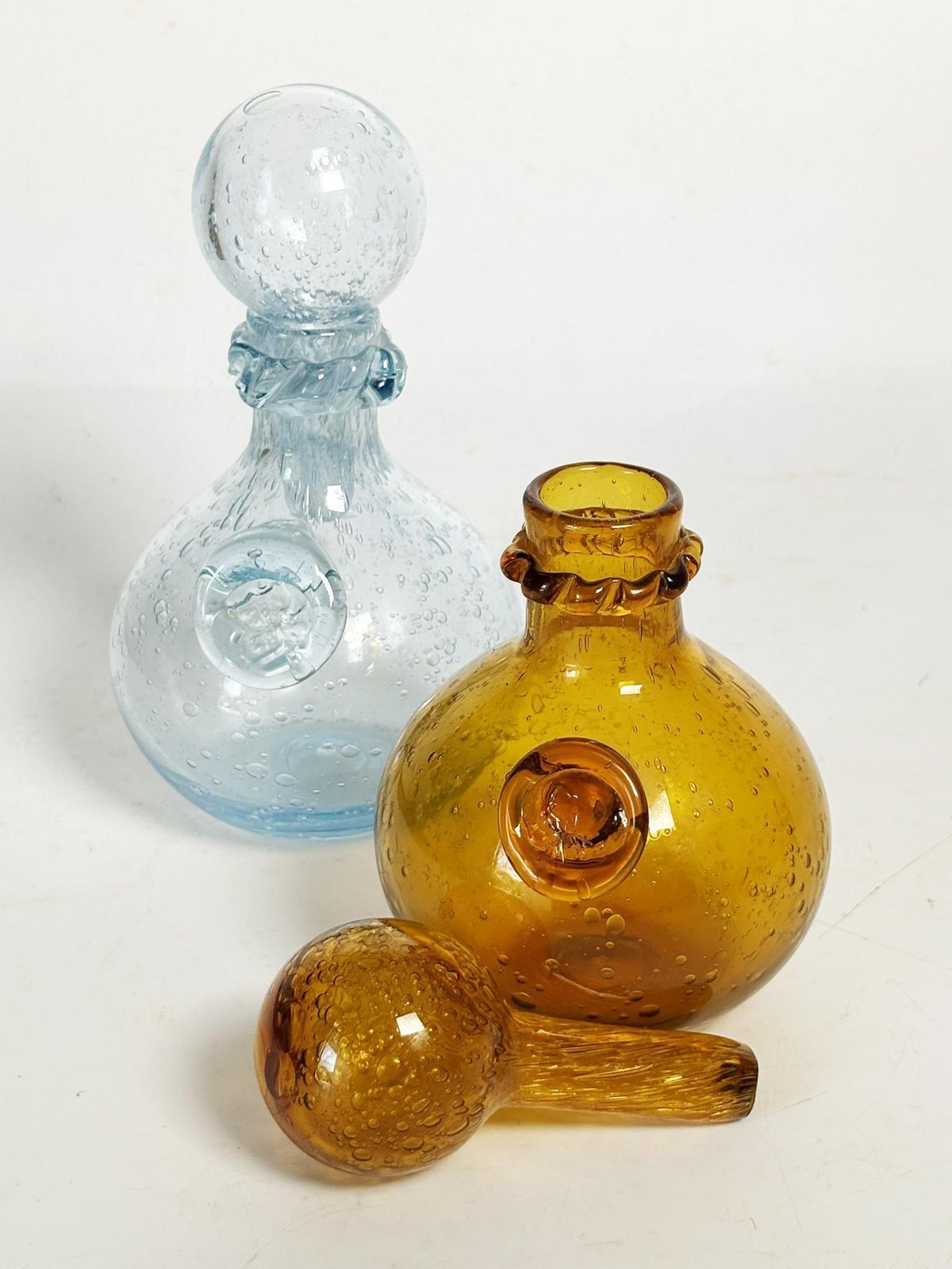 photo for sale Pair Of Blown Glass Bottles From Biot, France, 1970