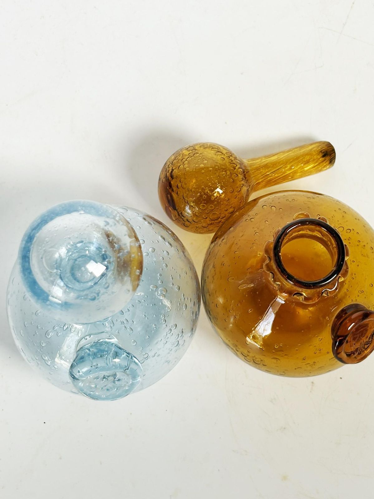 Home Decor Pair Of Blown Glass Bottles From Biot, France, 1970 photo