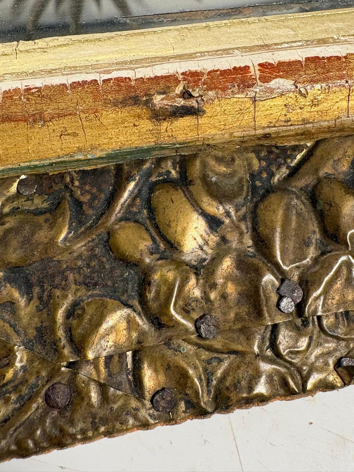 photo furniture Small Patinated Mirror, Gilded Metal And Wood, France, 1970