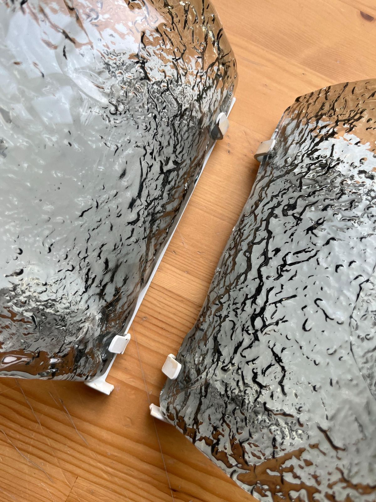 photo for sale Pair Of Italian Grey Murano Glass Wall Sconces By Carlo Nason For Mazzega, 1970s