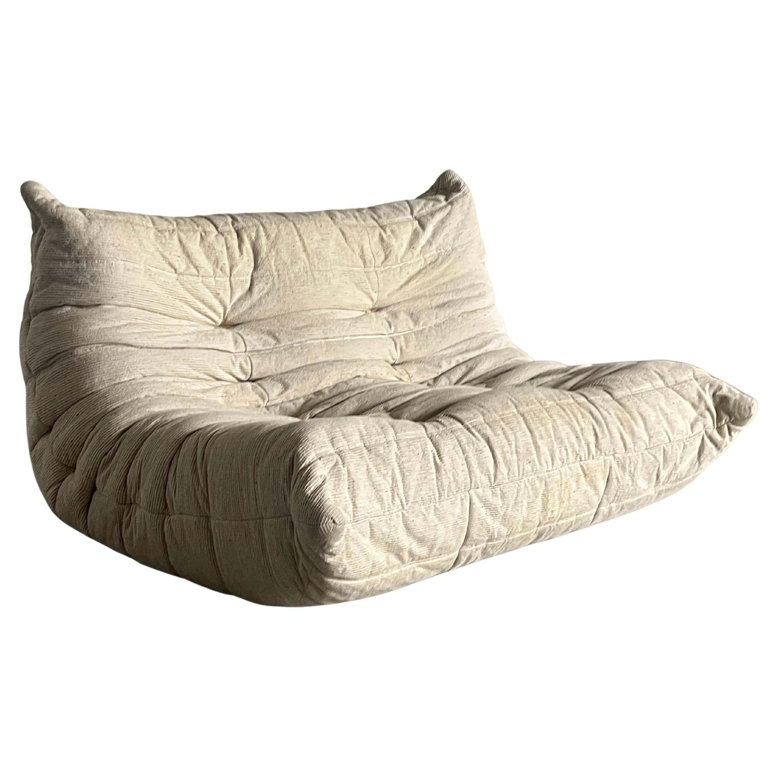 Vintage ‘Togo’ Two Seater Sofa By Michel Ducaroy In Off White Fabric, 70s France