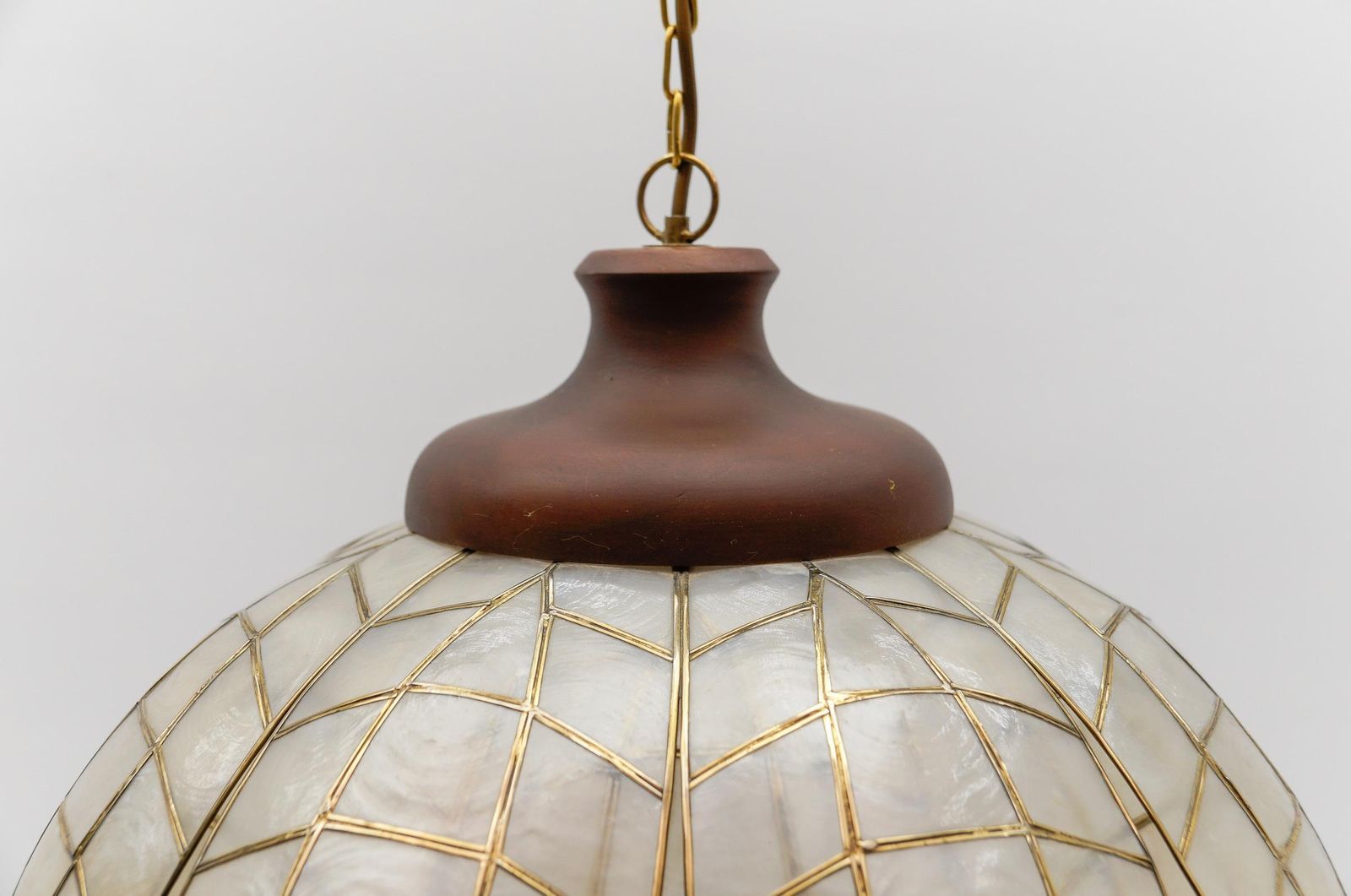 2177.0 Lovely Large Mother Of Pearl Leaf Ceiling Bell Lamp, Italy 1960s photo