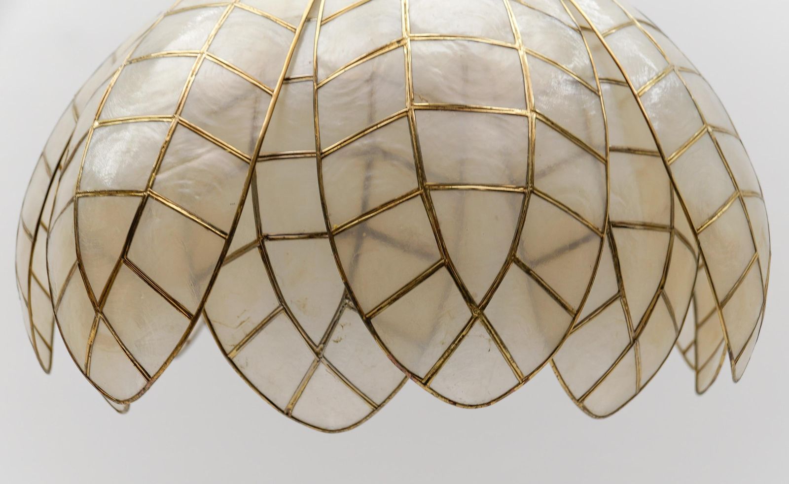 photo buy Lovely Large Mother Of Pearl Leaf Ceiling Bell Lamp, Italy 1960s