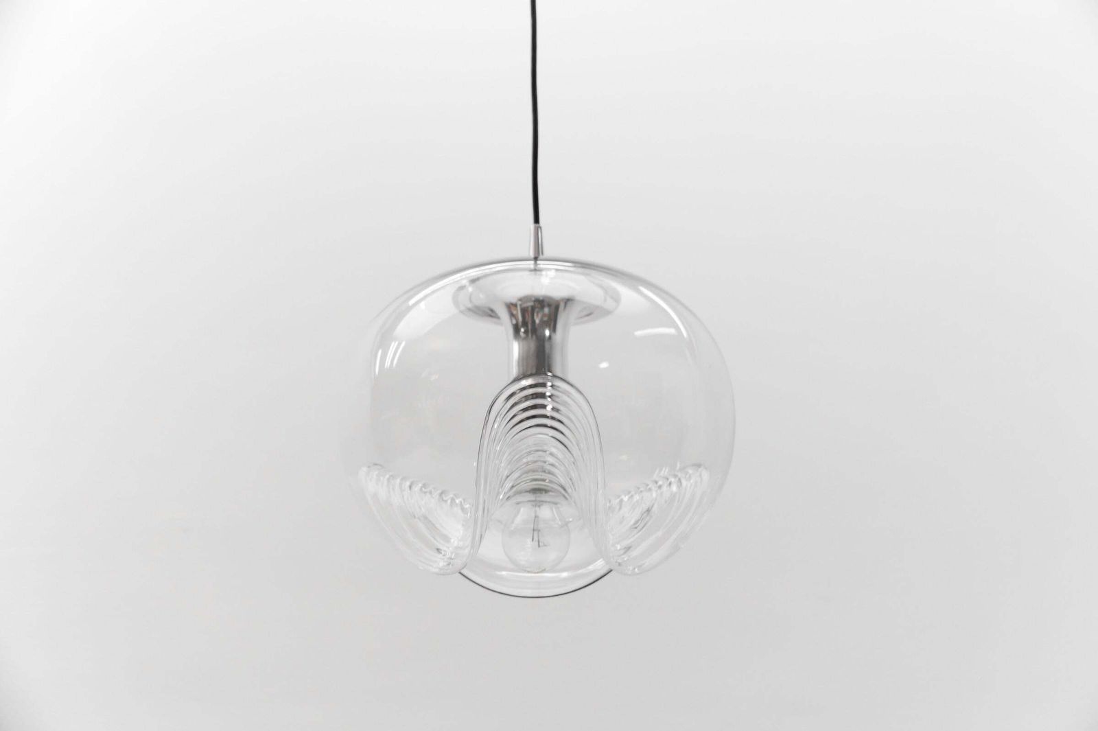 Large Clear Glass Lamp "Wave" By Koch & Lowy For Peill & Putzler, 1960s photo Lighting