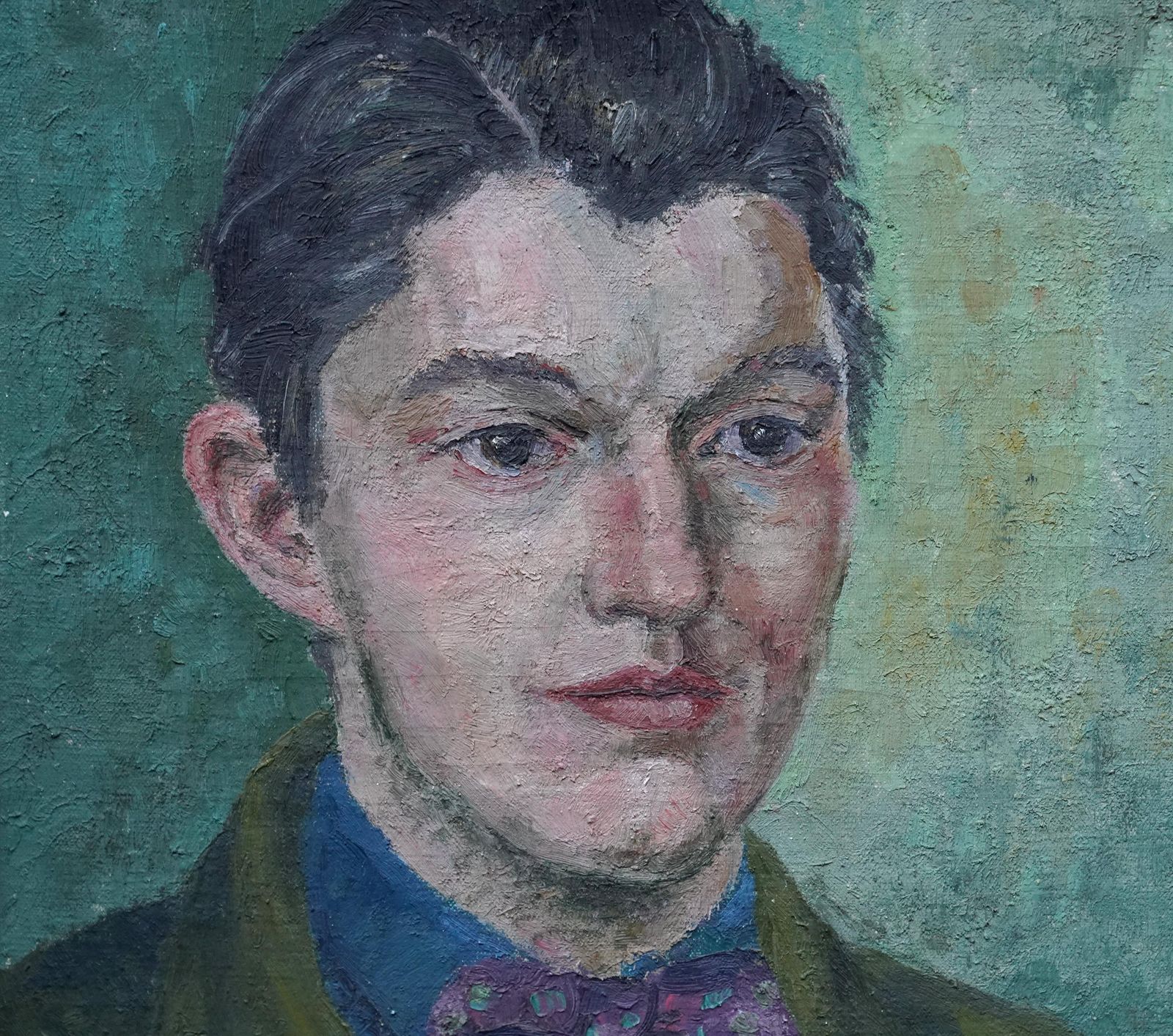 Glyn Morganportrait Of Man With Bow Tie   Welsh Post Impressionist 50's Art Oil Painting1952 photo Art
