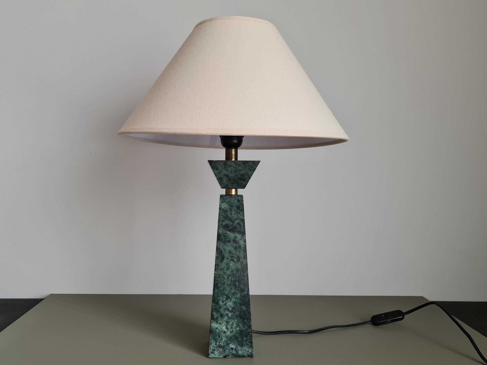 French Vintage Table Lamp | Mid Century Modern | Green Marble & Brass | 1950s European Lighting Decor photo furniture