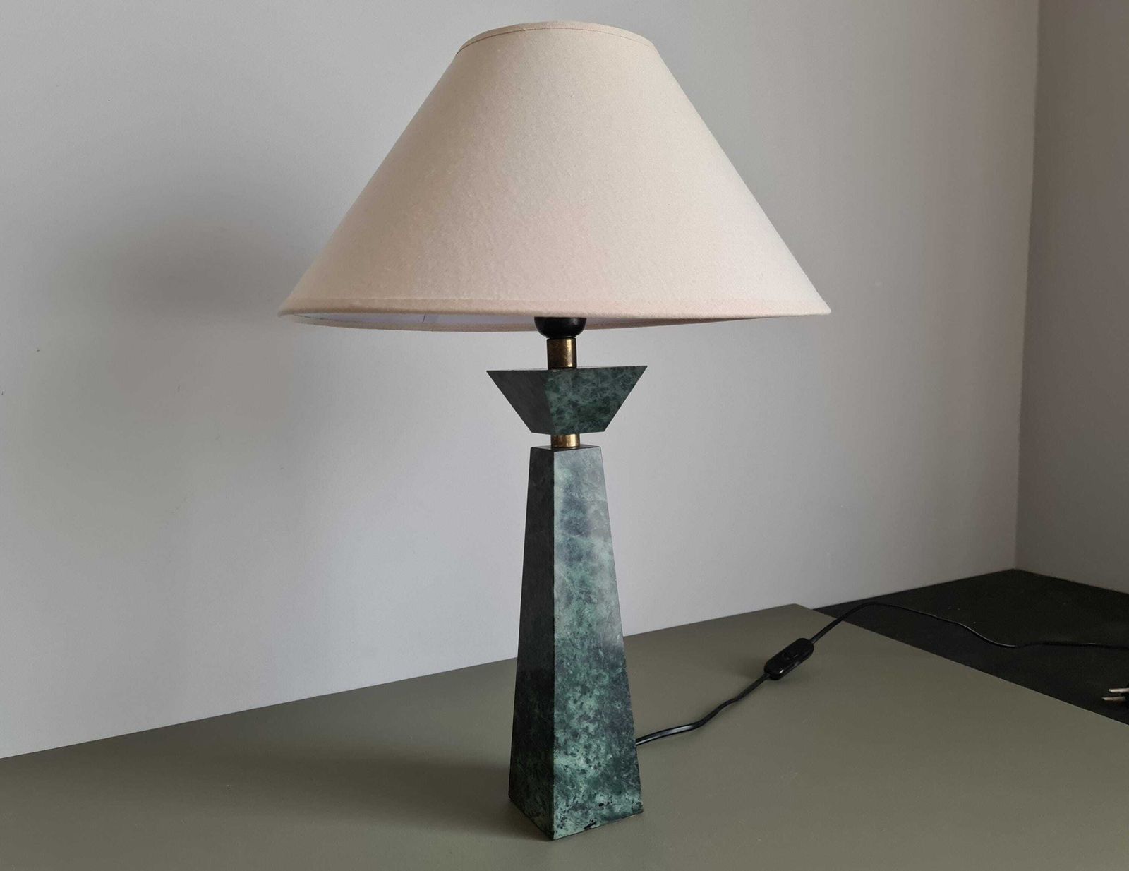 French Vintage Table Lamp | Mid Century Modern | Green Marble & Brass | 1950s European Lighting Decor photo 250.0