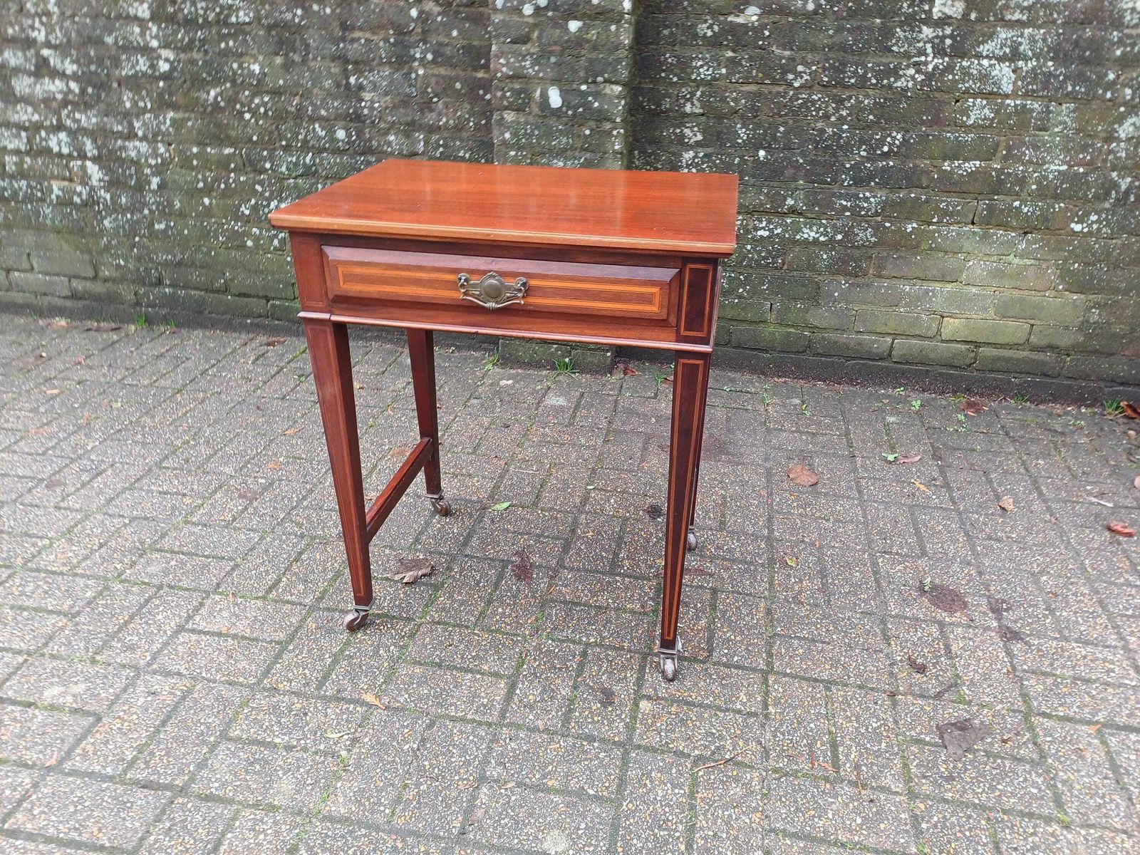 Victorian Mahogany Side Table Desk Dressing Table Brass Handle Drawer Inlaid Detailing Antique Occasional Hall Table photo buy