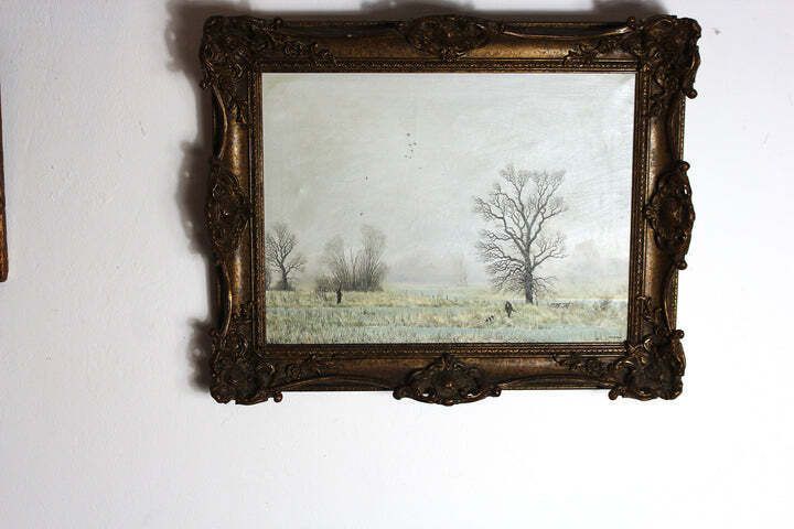 Pair Of British Sporting Oil Paintings Autumn And Winter Pheasant Shoot photo for sale