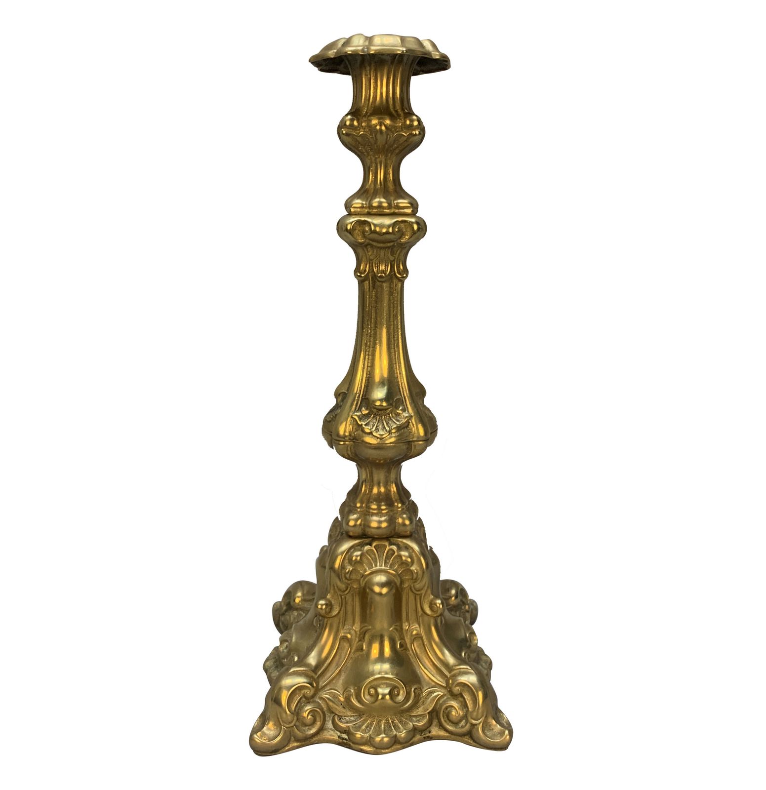 A Pair Of XIX Century English Gilt Brass Candlesticks photo for sale