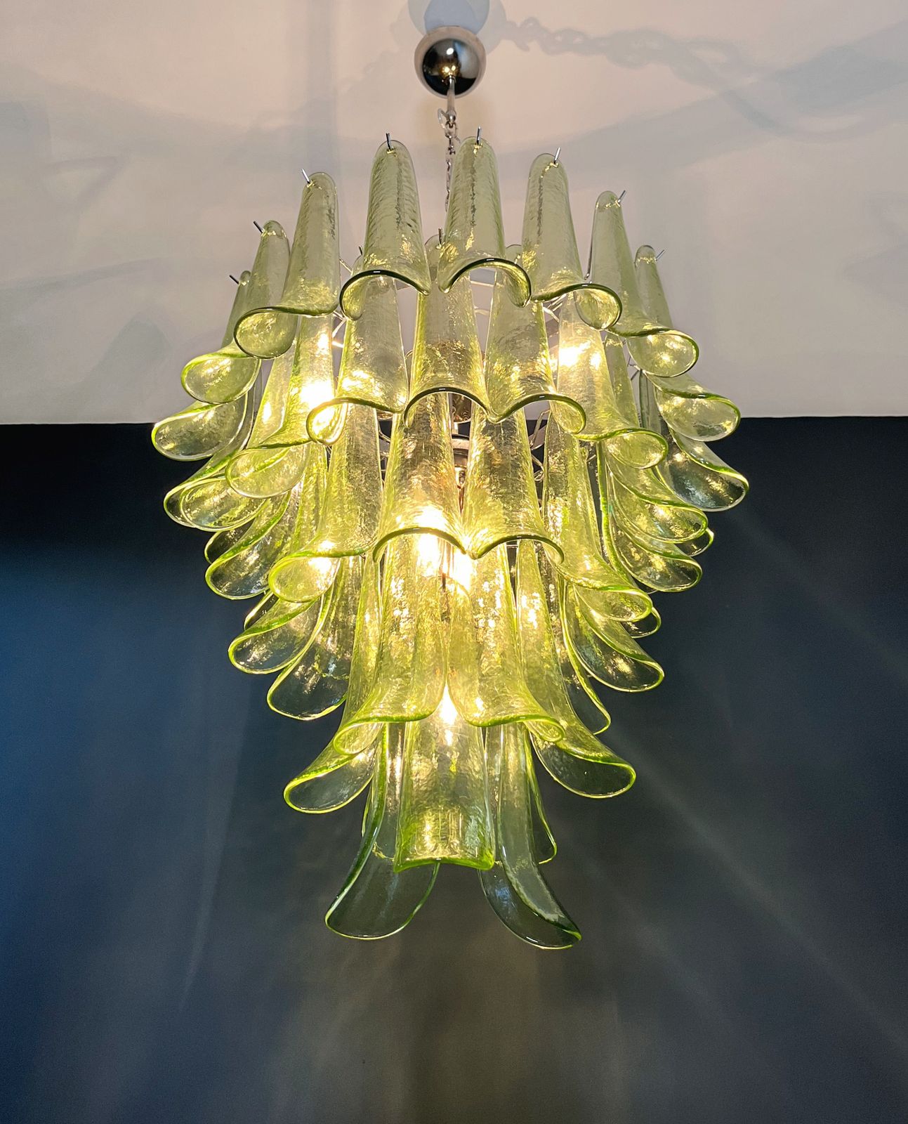 Lighting Italian Vintage Murano Chandelier   52 Amber Green Petals photo