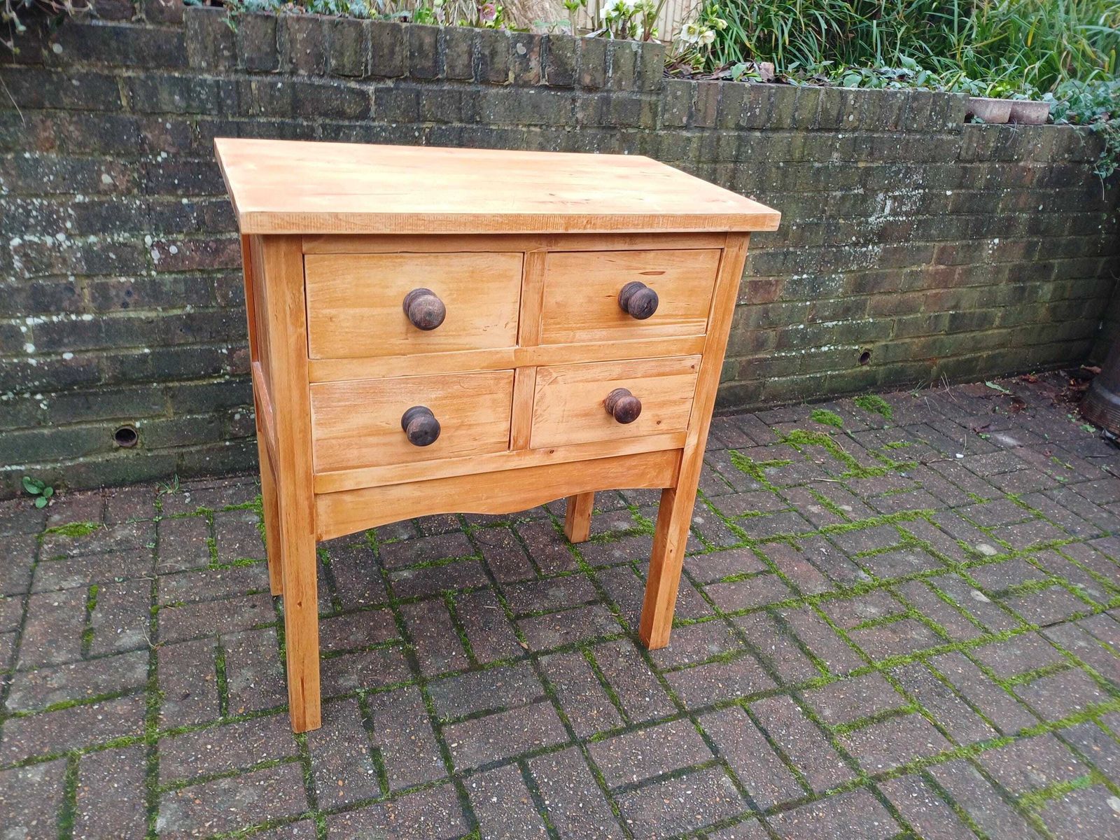Solid Pine 4 Drawer Dresser Base Chest Cabinet Vintage Rustic Shabby Chic Distressed Finish | 1980s 1990s Sideboard