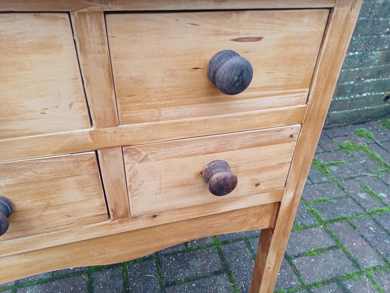 photo vinterior Solid Pine 4 Drawer Dresser Base Chest Cabinet Vintage Rustic Shabby Chic Distressed Finish | 1980s 1990s Sideboard