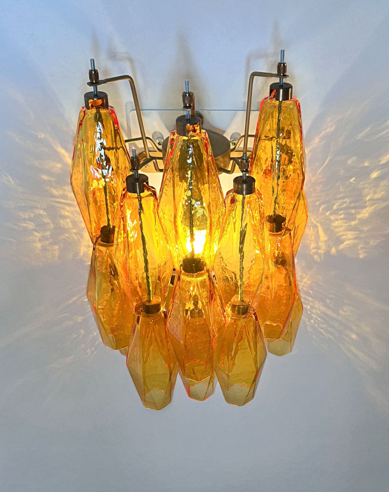 Vintage Murano Italian Poliedri Amber Glass Wall Sconces photo for sale