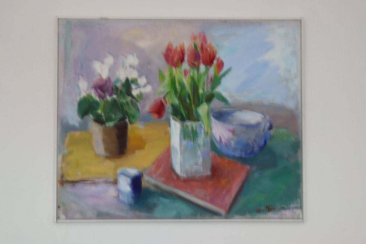 Original Mid Century Swedish Oil On Canvas – “Still Life With Tulips” By Ove Månsson – Vintage & Framed – 51 × 62 Cm (20.1" × 24.4") photo 345.0