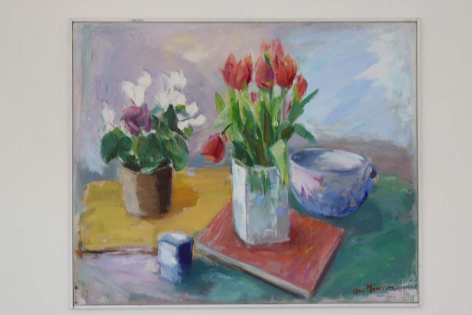 photo furniture Original Mid Century Swedish Oil On Canvas – “Still Life With Tulips” By Ove Månsson – Vintage & Framed – 51 × 62 Cm (20.1" × 24.4")