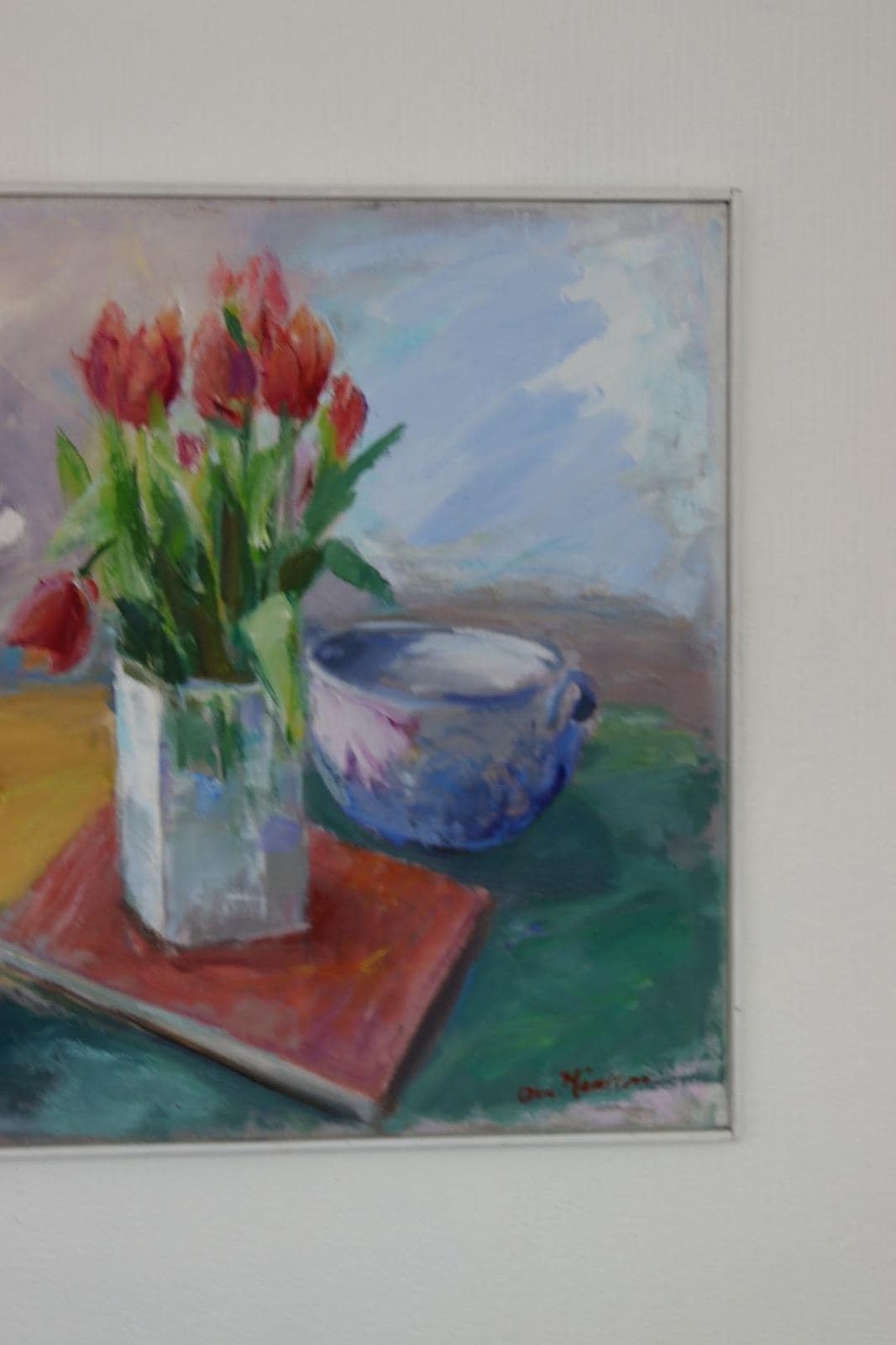 Art Original Mid Century Swedish Oil On Canvas – “Still Life With Tulips” By Ove Månsson – Vintage & Framed – 51 × 62 Cm (20.1" × 24.4") photo