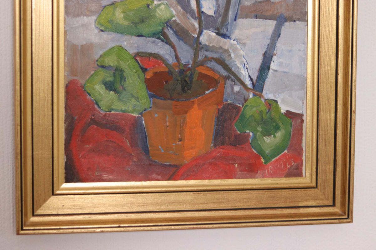 Original Swedish Oil On Canvas – “Winter Cyclamen” By Majken Bergvin (1922–2012) –1965 – Vintage & Framed – 62 × 43 Cm (24.4" × 16.9") photo Art