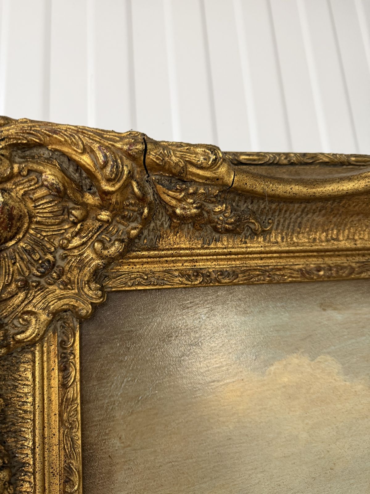 Art Large Gilt Framed Oil On Canvas Of A Girl In Countryside With Heavy Gilt Frame photo