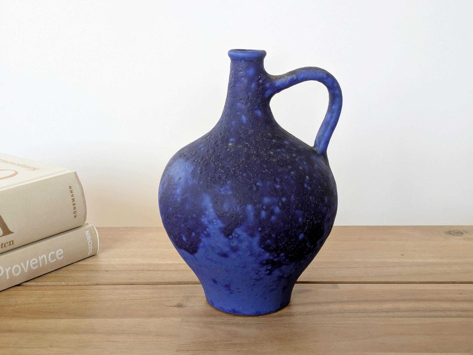 Midcentury Handle Vase By Heyne Keramik, Ultramarine Klein Blue Fat Lava, West Germany, 1960s photo furniture
