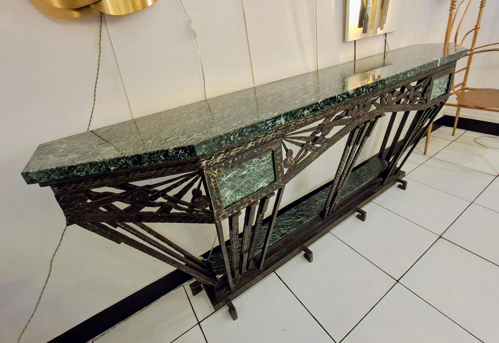 Art Déco Console In Wrought Iron And Green Campan Marble Top photo furniture