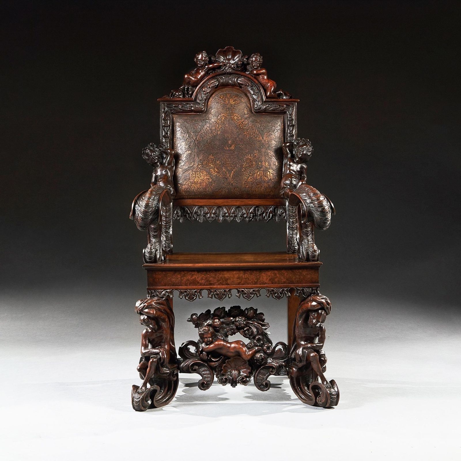 An Exhibition Quality Italian 19th Century Carved Walnut Armchair After Andrea Brustolon photo furniture