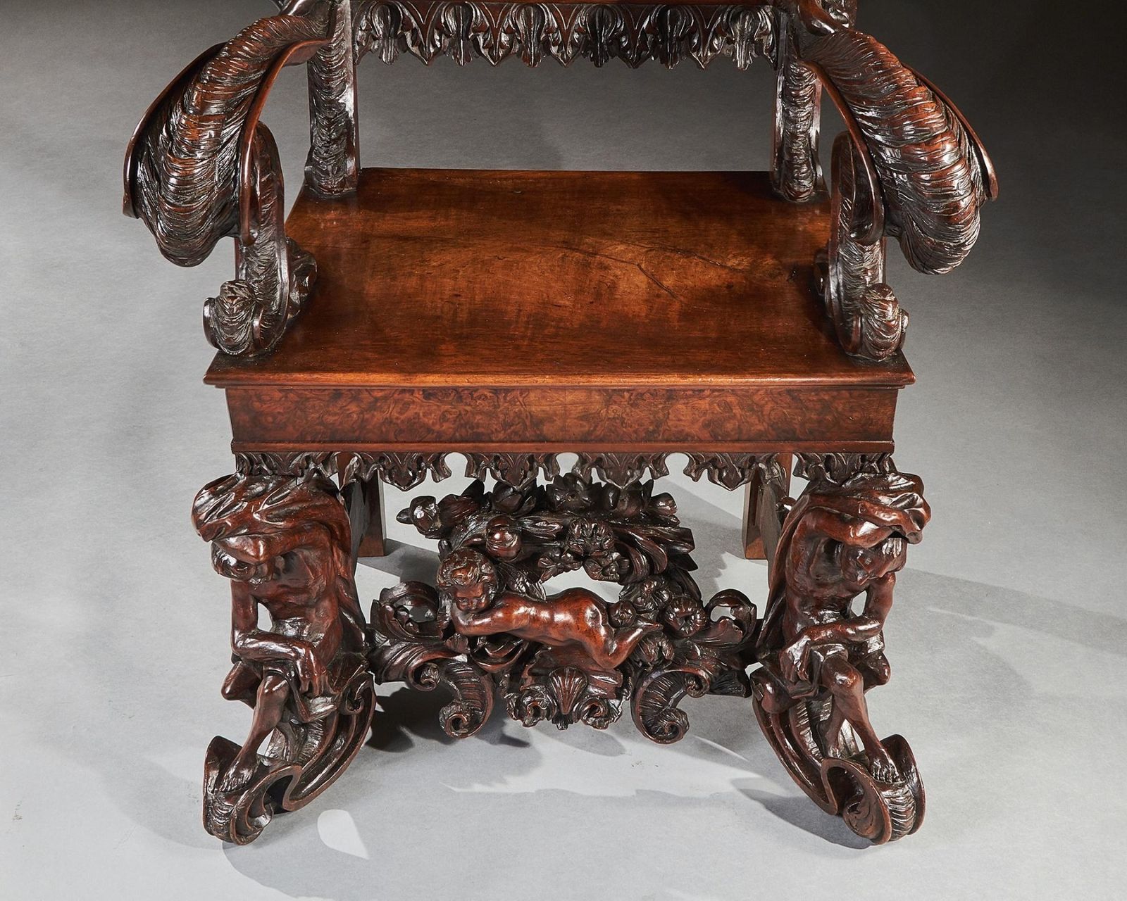 An Exhibition Quality Italian 19th Century Carved Walnut Armchair After Andrea Brustolon photo vintage