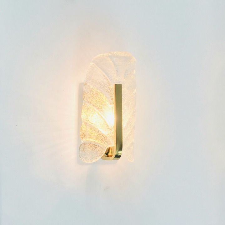 Scandinavian Glass & Brass Leaf Wall Light By Carl Fagerlund For Orrefors, Sweden, 1960s photo Lighting