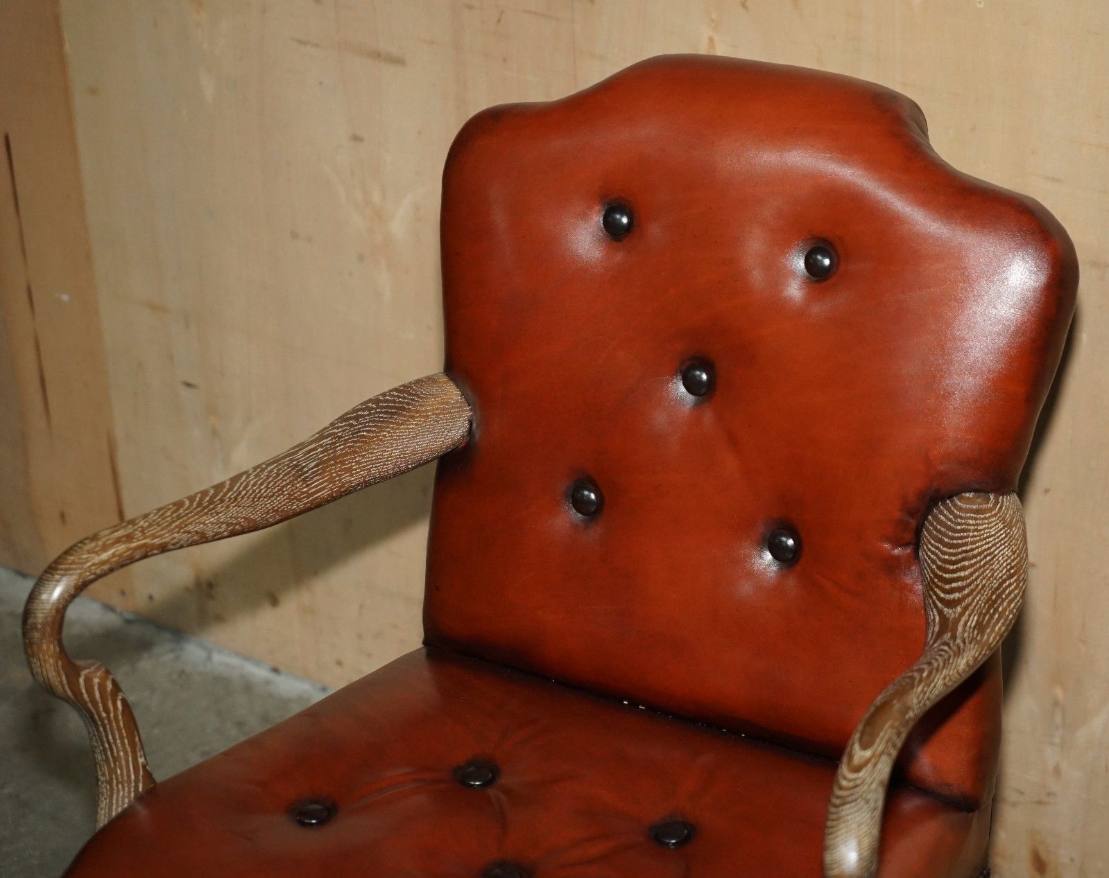 Ten Restored Shepherds Crook Limed Oak Brown Leather Chesterfield Dining Chairs photo 12000.0