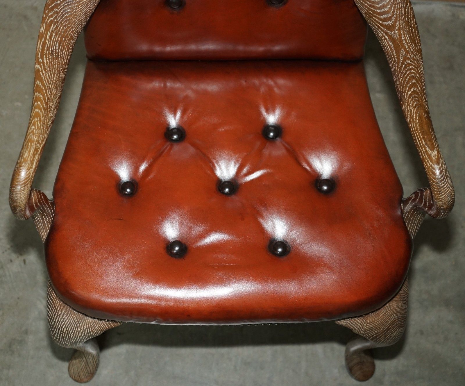 Ten Restored Shepherds Crook Limed Oak Brown Leather Chesterfield Dining Chairs photo buy