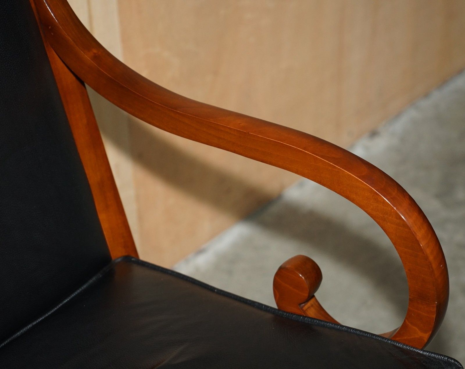 Furniture Harrods London Purchased Black Leather Cherry Wood Grange Paris Captain Chairs photo
