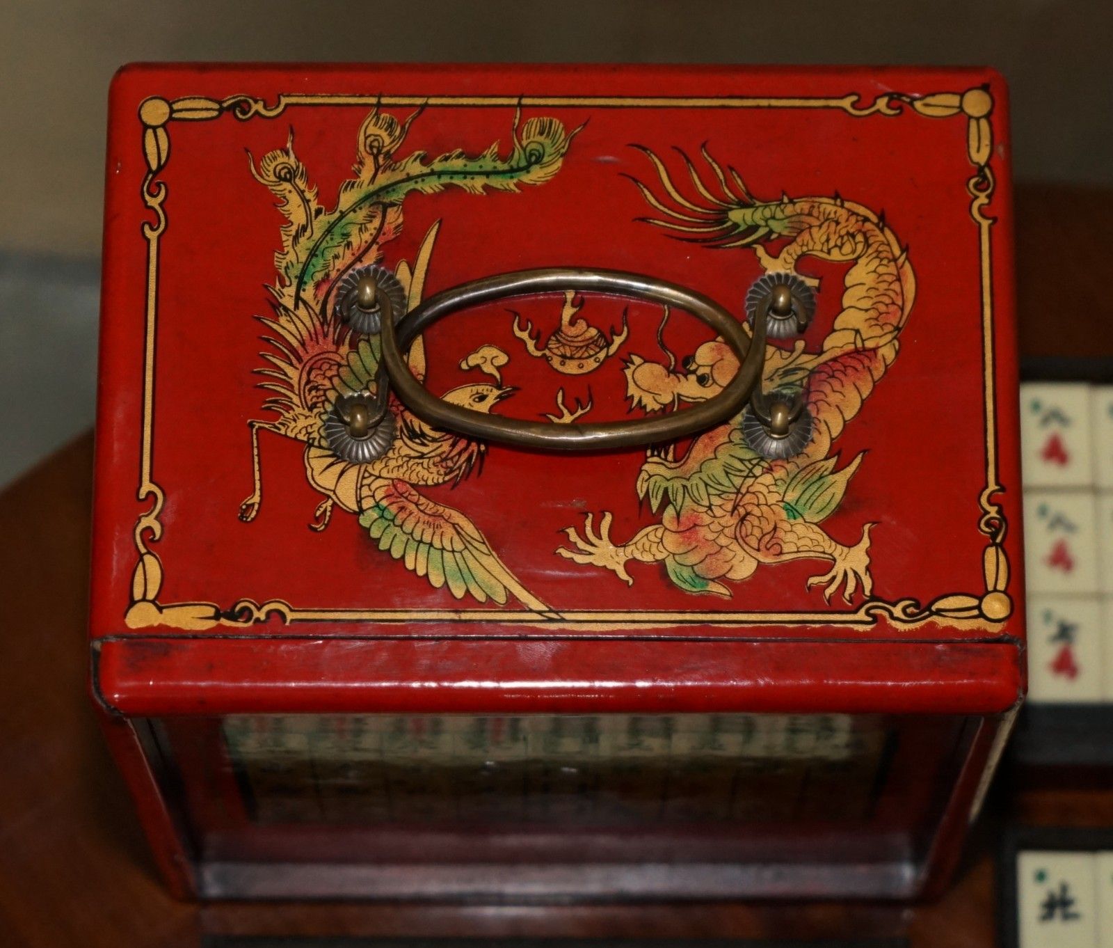 Antique Mahjong Suite Circa 1940's Chinese Chinoiserie Dragon Design Must See photo 1495.0