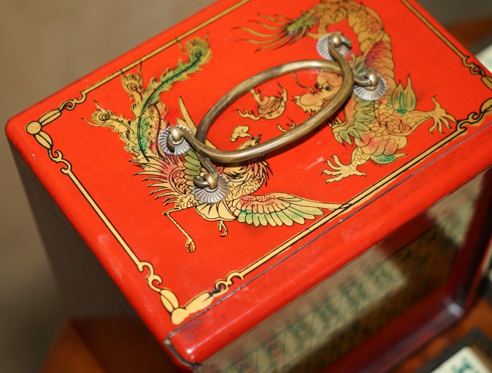 Antique Mahjong Suite Circa 1940's Chinese Chinoiserie Dragon Design Must See photo vinterior