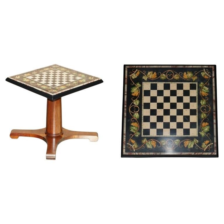Antique Extra Large Pietra Dura Marble Inlaid Chessboard Table Later Cherry Base