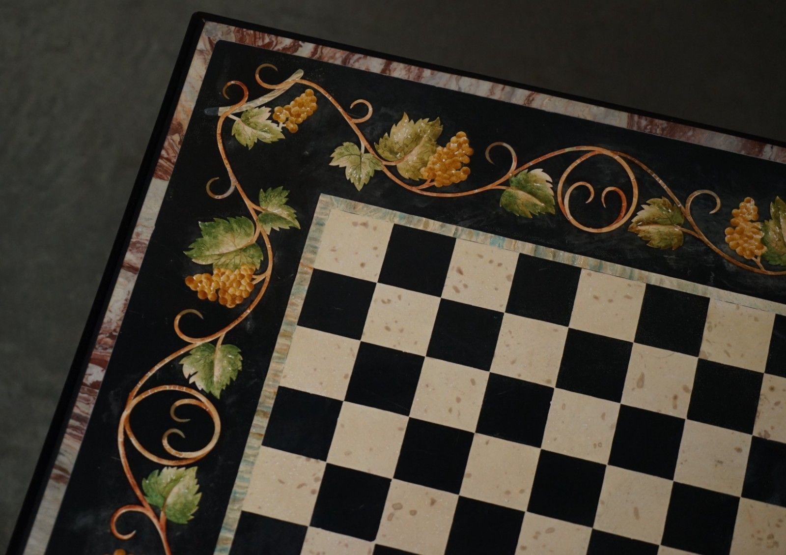 photo furniture Antique Extra Large Pietra Dura Marble Inlaid Chessboard Table Later Cherry Base