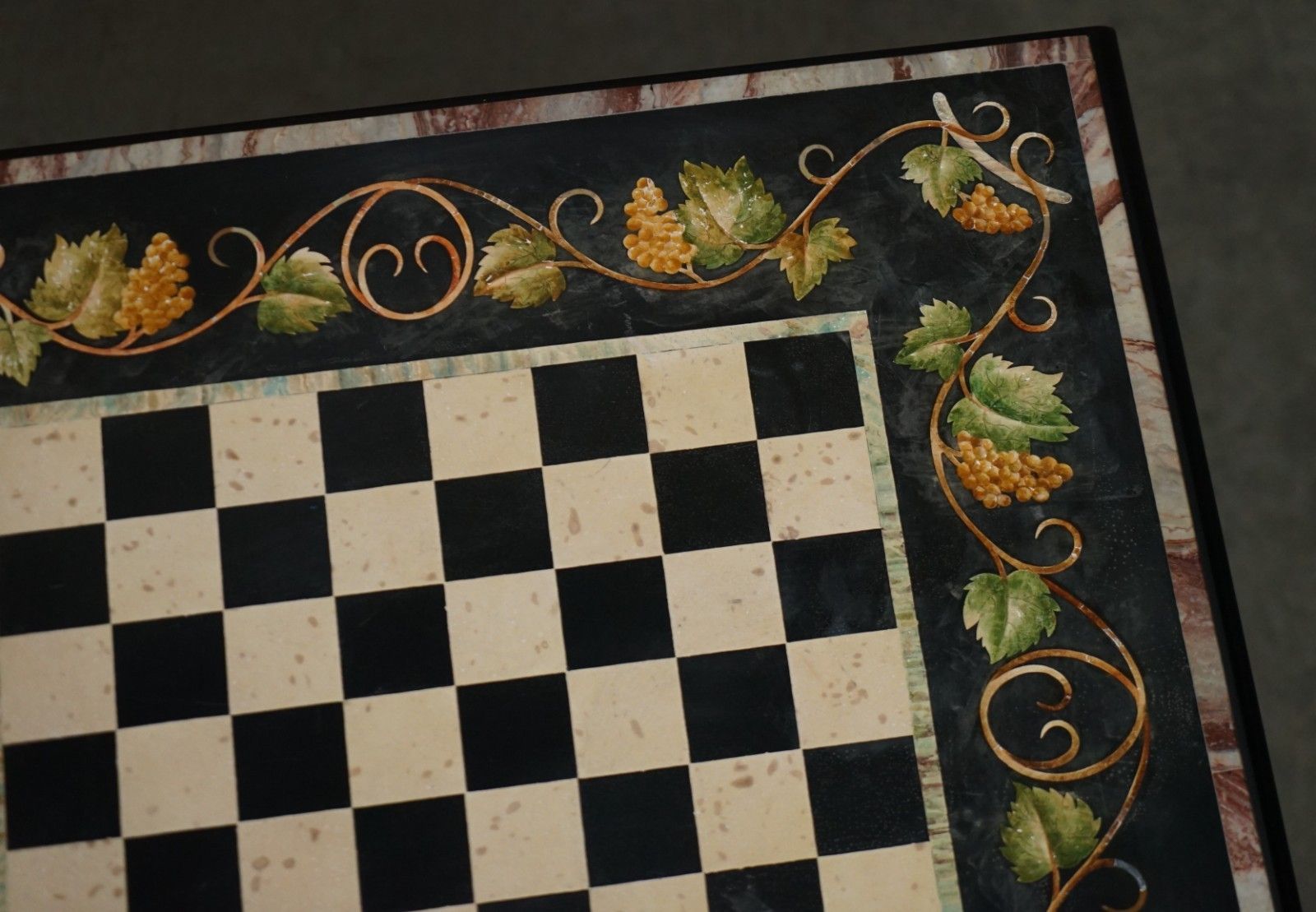 photo for sale Antique Extra Large Pietra Dura Marble Inlaid Chessboard Table Later Cherry Base