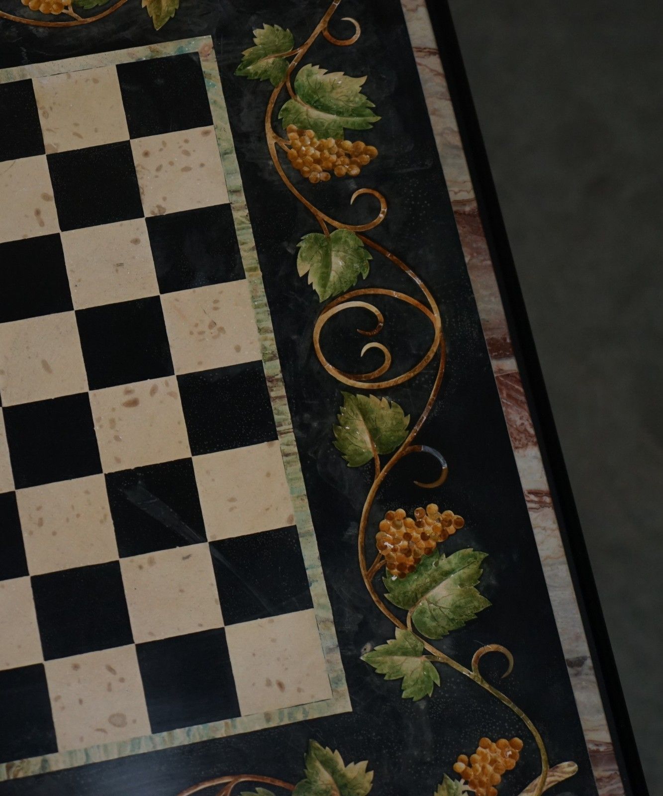 Furniture Antique Extra Large Pietra Dura Marble Inlaid Chessboard Table Later Cherry Base photo