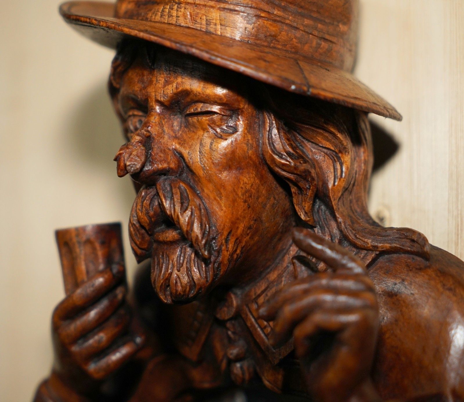 Fine Antique Original Black Forest Folk Art Wall Mirror Of Chap With Bee On Nose photo 3950.0
