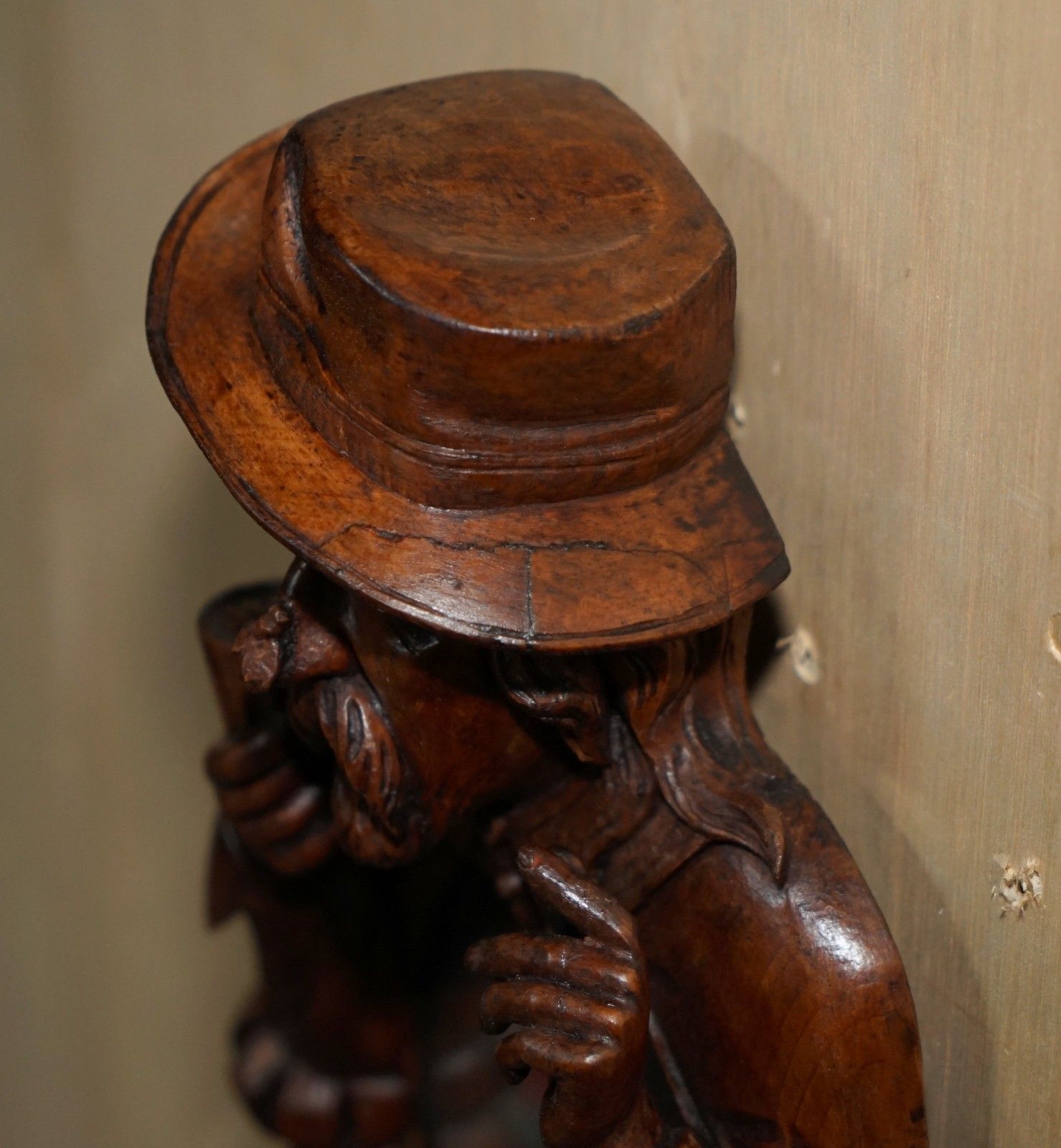 Fine Antique Original Black Forest Folk Art Wall Mirror Of Chap With Bee On Nose photo vintage
